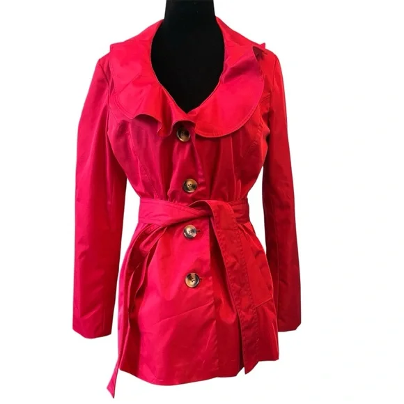 Sandro Studio Red Button Up Ruffle Rain Jacket
Size small - Picture 1 of 7